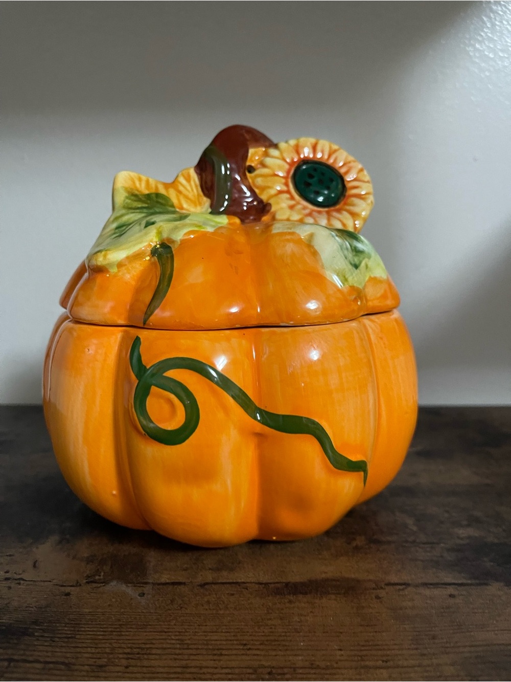 Decorative Orange Pumpkin Ceramic Jar with Sunflower Lid